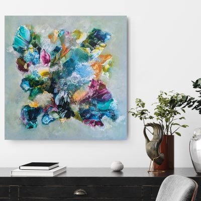 Abstrakt original konstverk "Hidden Devotion" 60x60 cm 4 cm deep edge