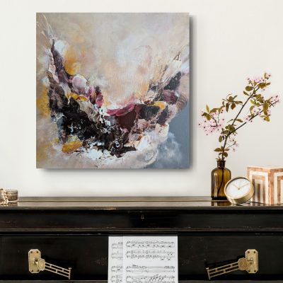 Abstrakt original konstverk Diptyk "Golden Hush" 40x40 cm 4 cm deep edge
